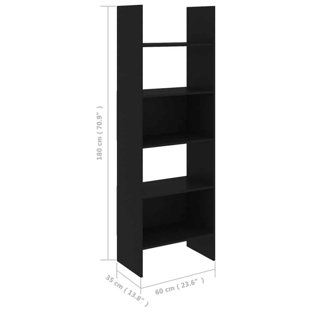 vidaXL Bücherregal Schwarz 60x35x180 cm Holzwerkstoff