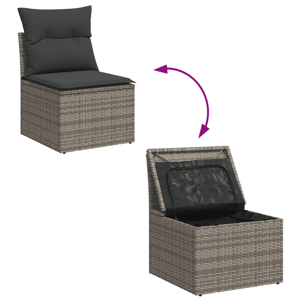 vidaXL 11-tlg. Garten-Sofagarnitur mit Kissen Grau Poly Rattan