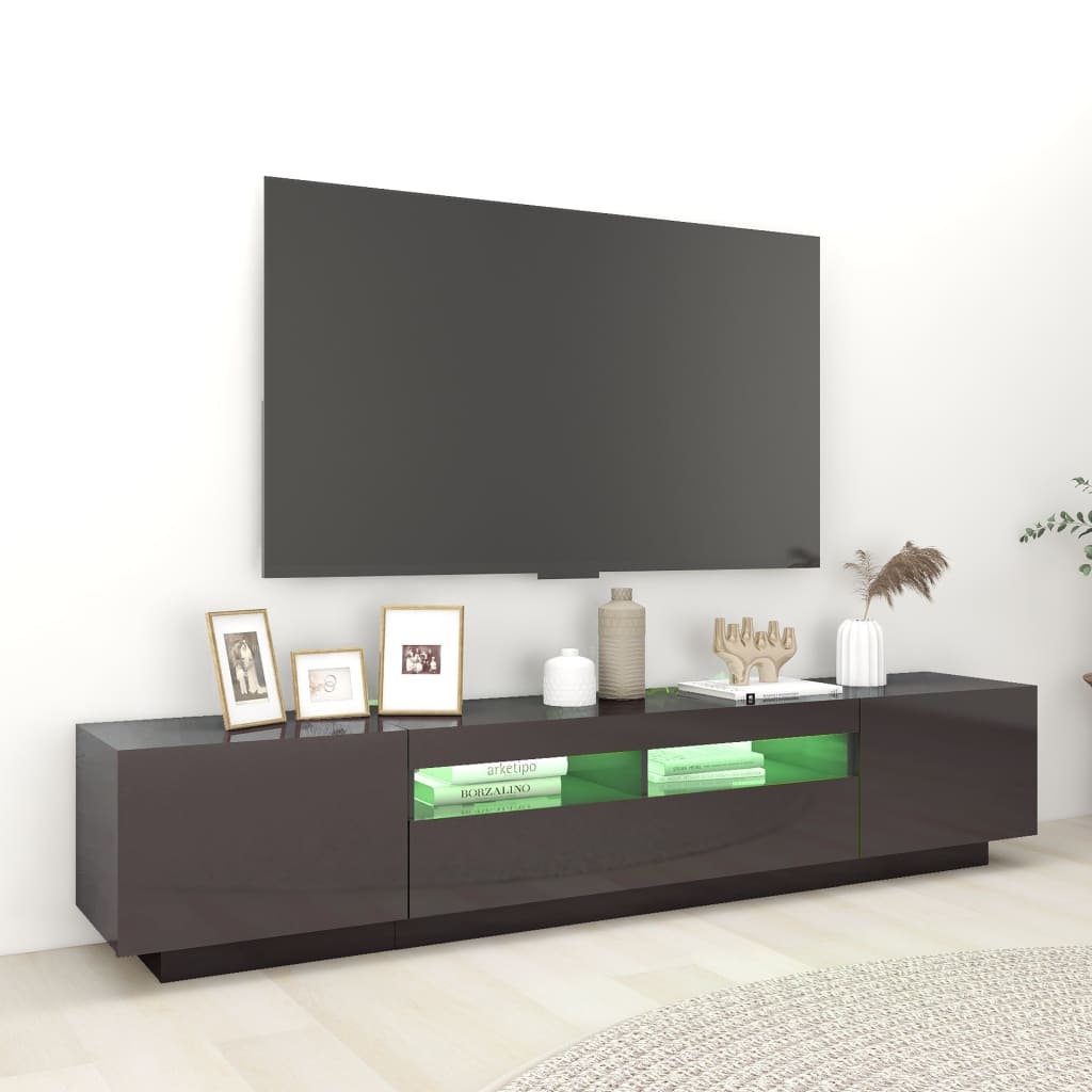 vidaXL TV-Schrank mit LED-Leuchten Hochglanz-Grau 200x35x40 cm