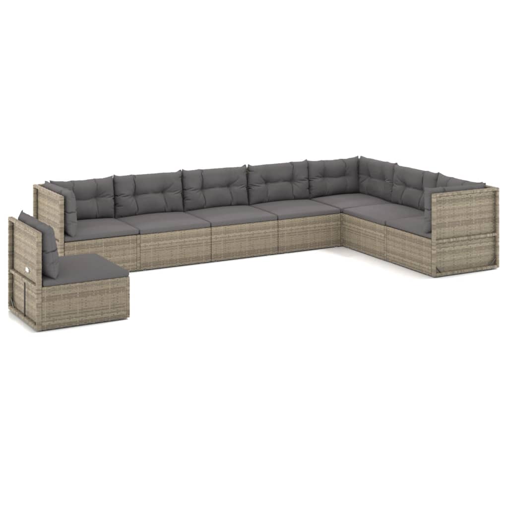 vidaXL 8-tlg. Garten-Lounge-Set mit Kissen Grau Poly Rattan