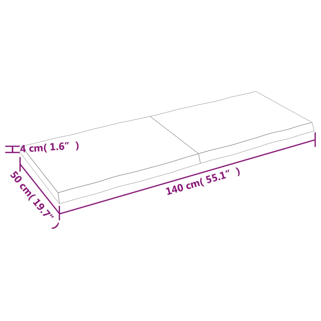 vidaXL Tischplatte 140x50x(2-4) cm Massivholz Behandelt Baumkante