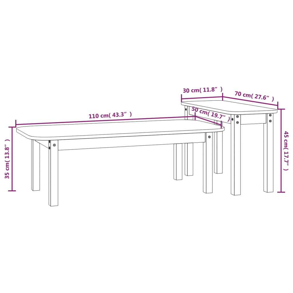 vidaXL 2-tlg. Couchtisch-Set Weiß Massivholz Kiefer