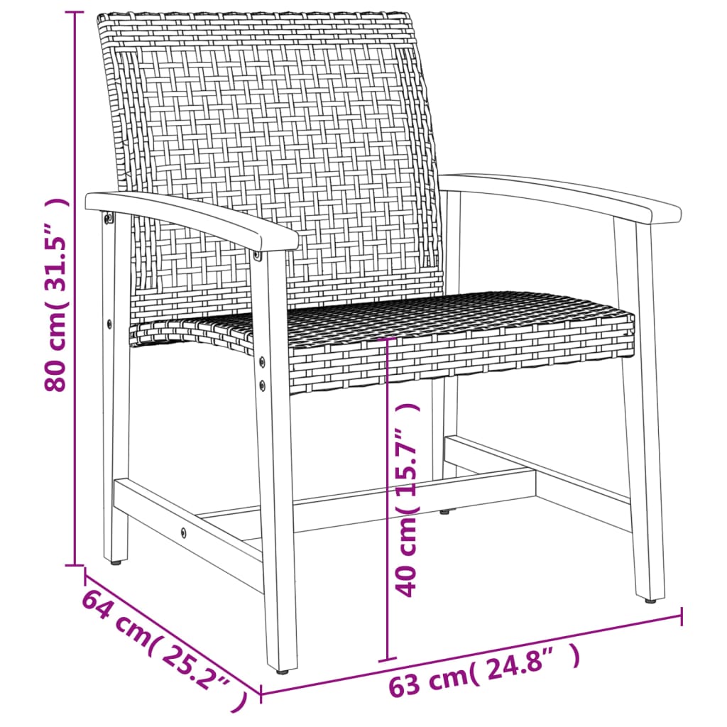 vidaXL 3-tlg. Bistro-Set Beige Poly Rattan und Akazienholz