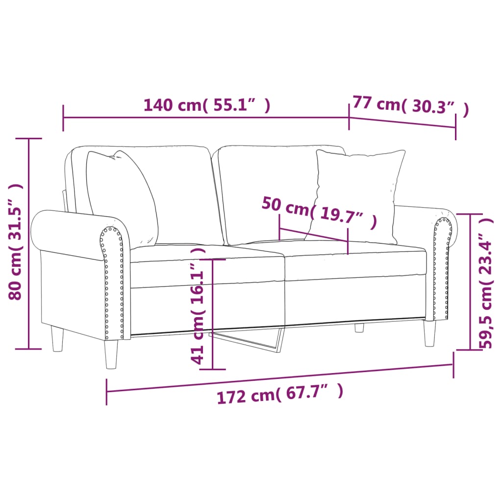 vidaXL 2-Sitzer-Sofa mit Zierkissen Schwarz 140 cm Samt