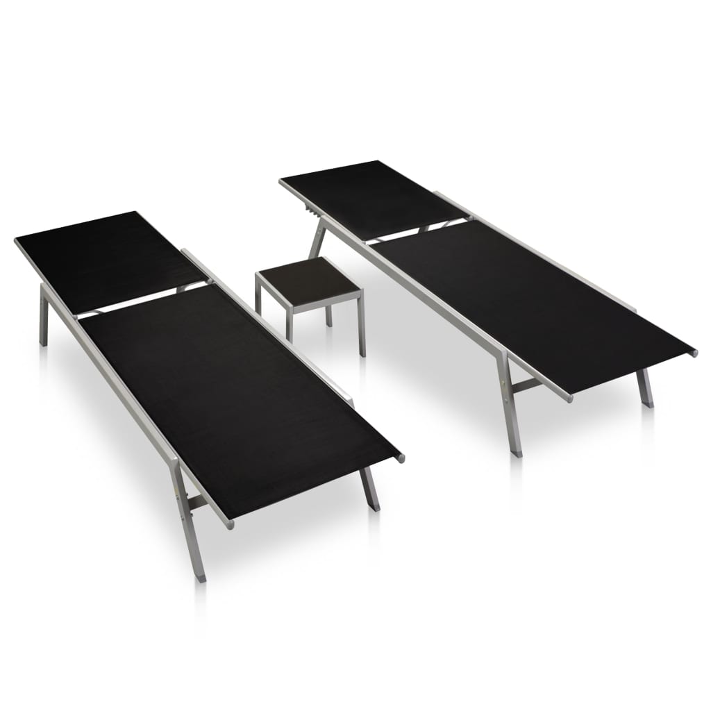 vidaXL Sonnenliegen 2 Stk. mit Tisch Stahl und Textilene Schwarz