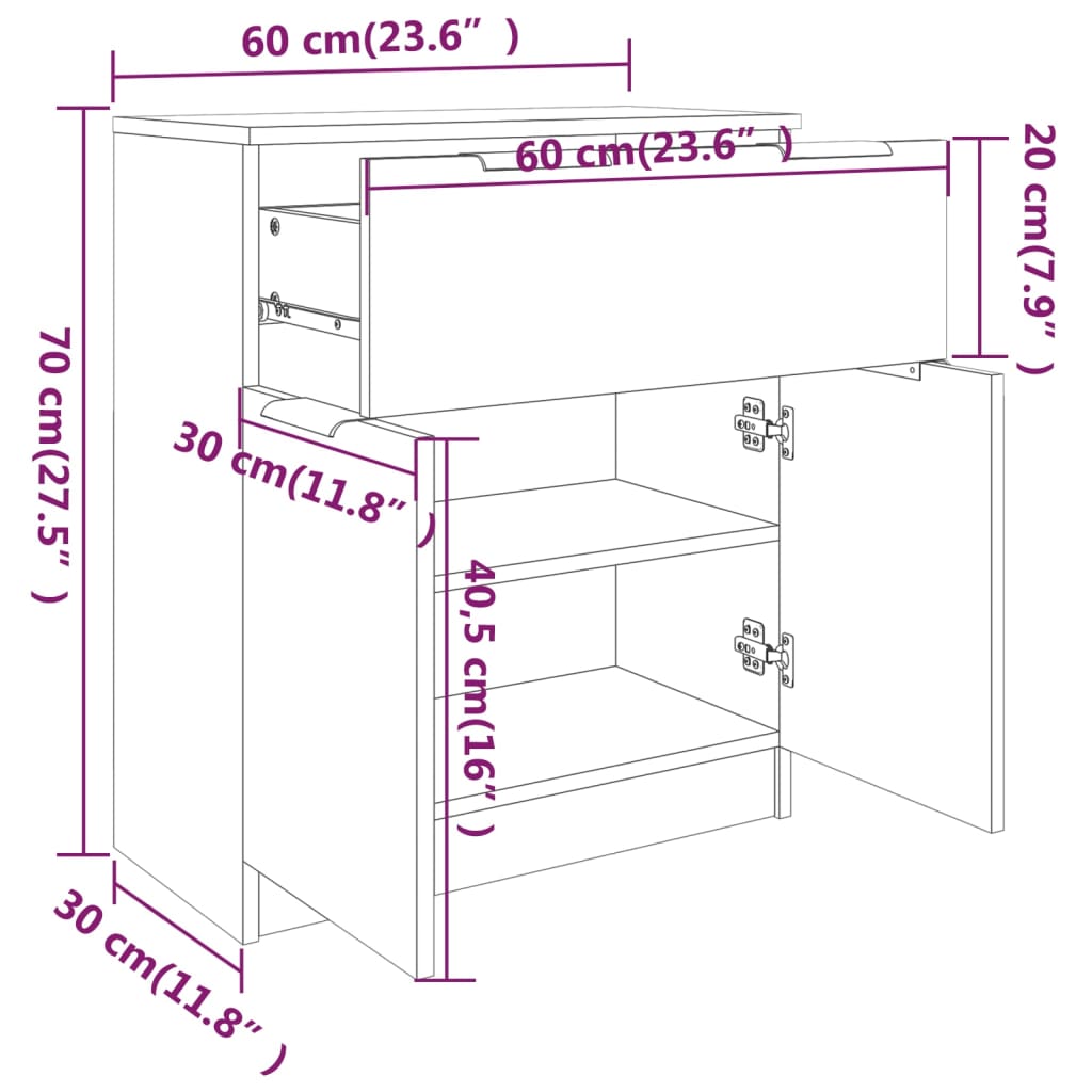 vidaXL Sideboard Weiß und Sonoma-Eiche 60x30x70 cm Holzwerkstoff