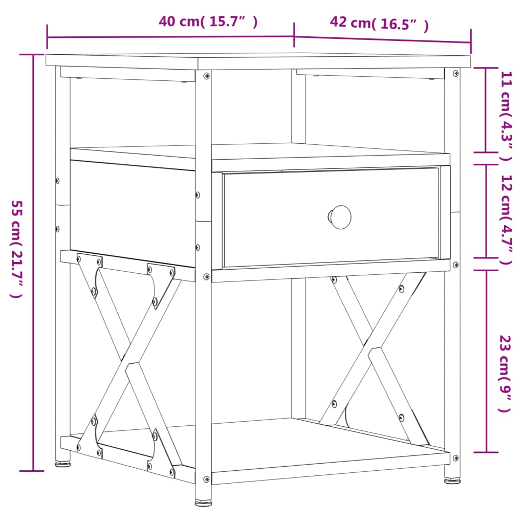 vidaXL Nachttische 2 Stk. Sonoma-Eiche 40x42x55 cm Holzwerkstoff