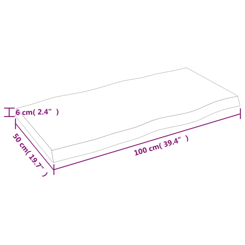 vidaXL Tischplatte 100x50x(2-6) cm Massivholz Unbehandelt Baumkante