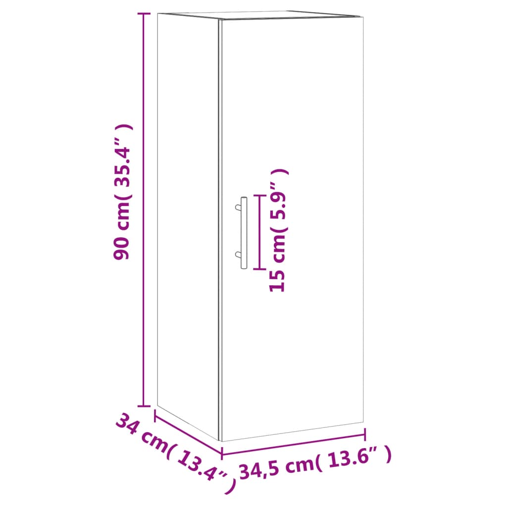 vidaXL Wandschrank Braun Eichen-Optik 34,5x34x90 cm