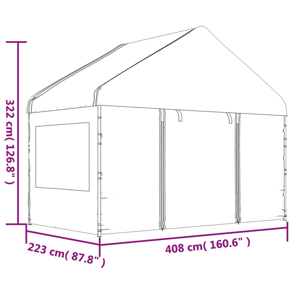 vidaXL Pavillon mit Dach Weiß 13,38x4,08x3,22 m Polyethylen