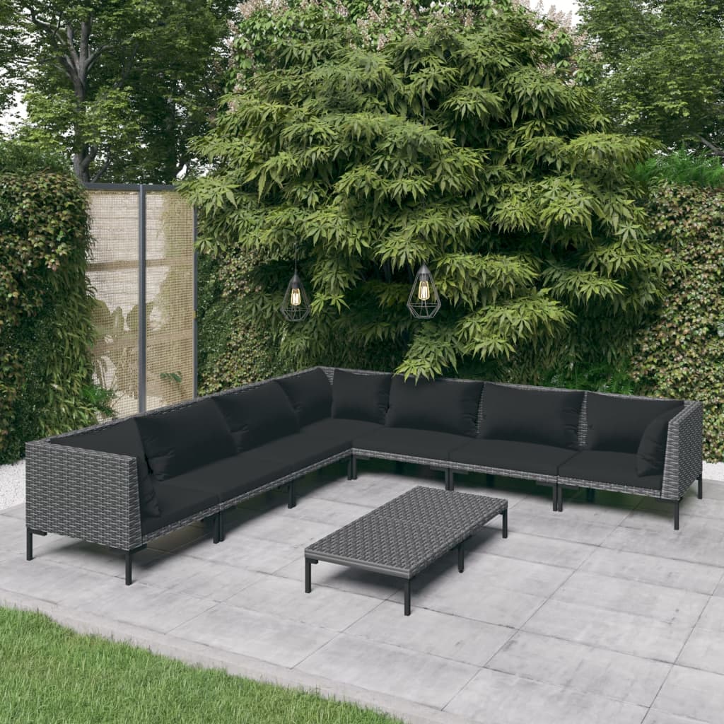 vidaXL 8-tlg. Garten-Lounge-Set mit Kissen Poly Rattan Dunkelgrau