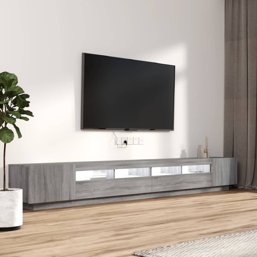 vidaXL 3-tlg. TV-Schrank-Set LED-Leuchten Grau Sonoma Holzwerkstoff