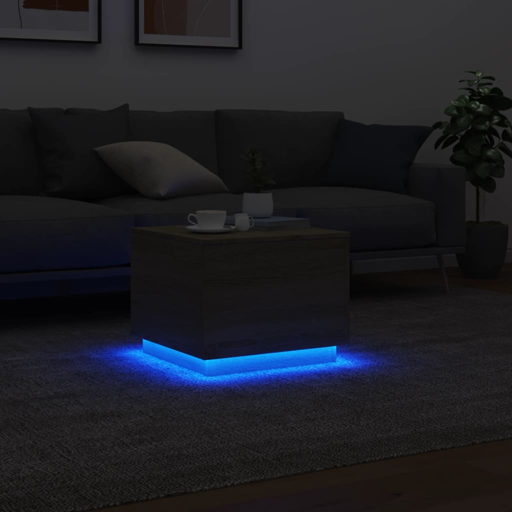 vidaXL Couchtisch mit LED-Leuchten Sonoma-Eiche 50x50x40 cm