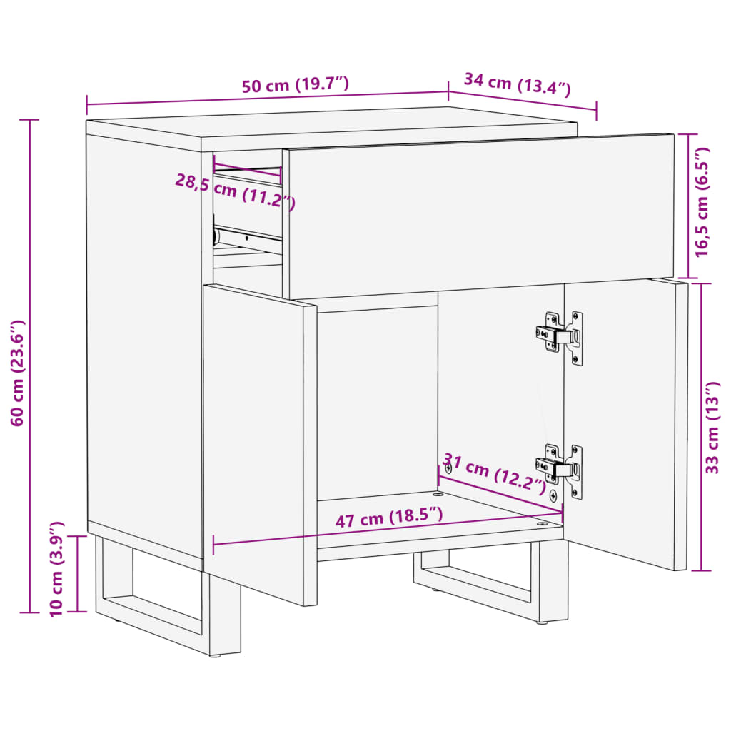 vidaXL Nachttisch 50x34x60 cm Raues Massives Mangoholz