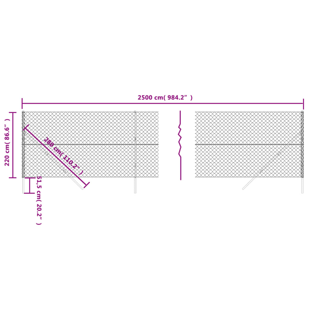 vidaXL Maschendrahtzaun Grün 2,2x25 m