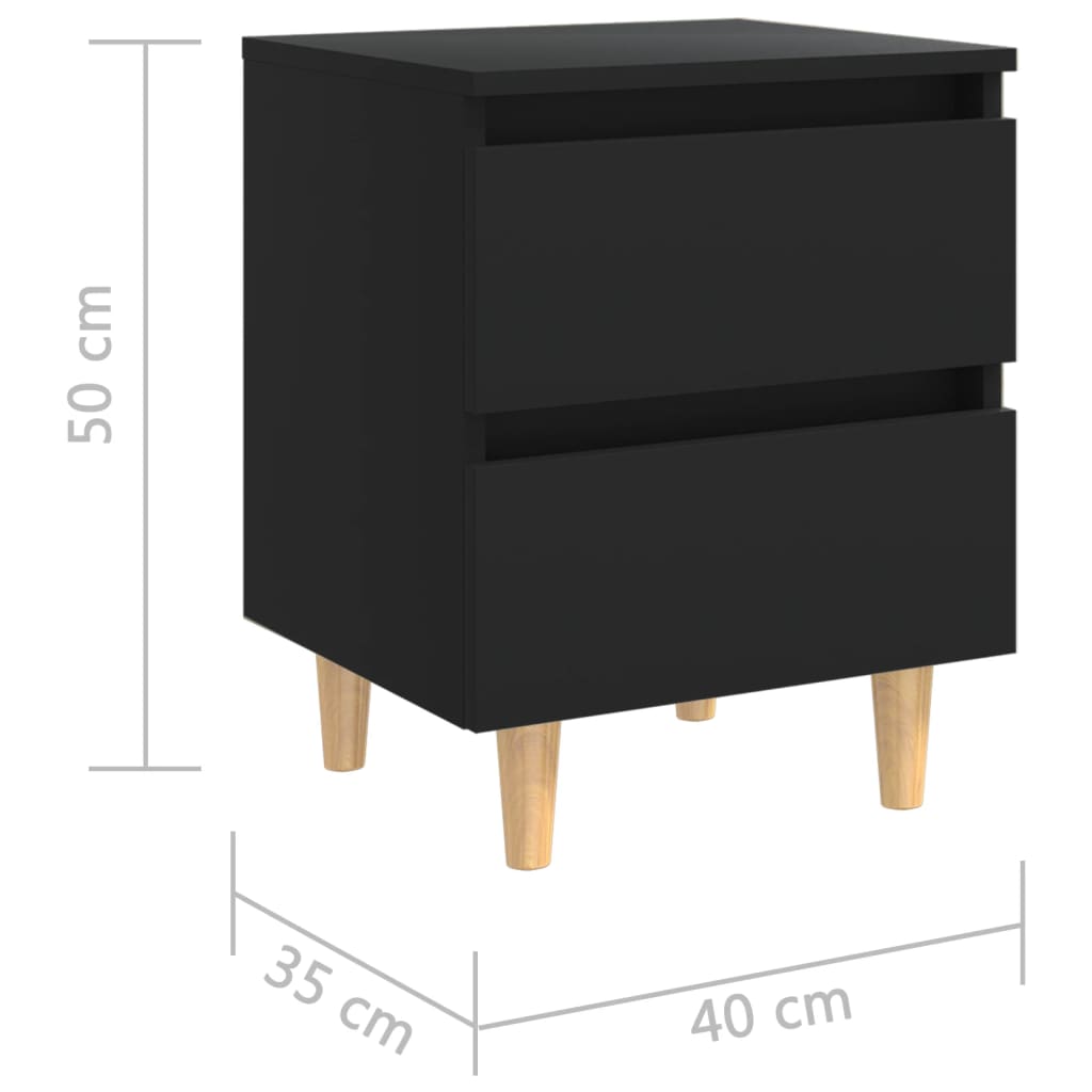 vidaXL Nachttische 2 Stk. mit Kiefernholz-Beinen Schwarz 40x35x50 cm