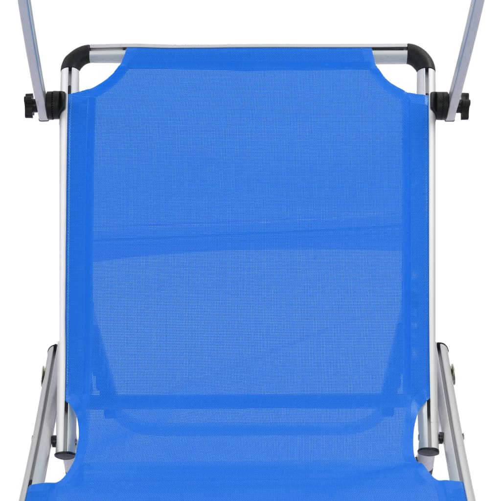 vidaXL Sonnenliege Klappbar mit Sonnenschutz Alu und Textilene Blau