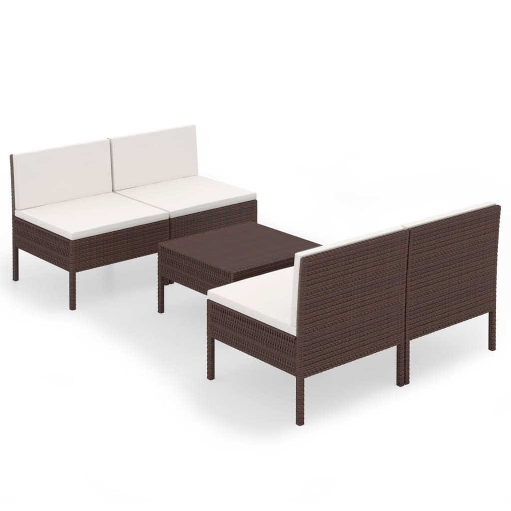 vidaXL 5-tlg. Garten-Lounge-Set mit Auflagen Poly Rattan Braun