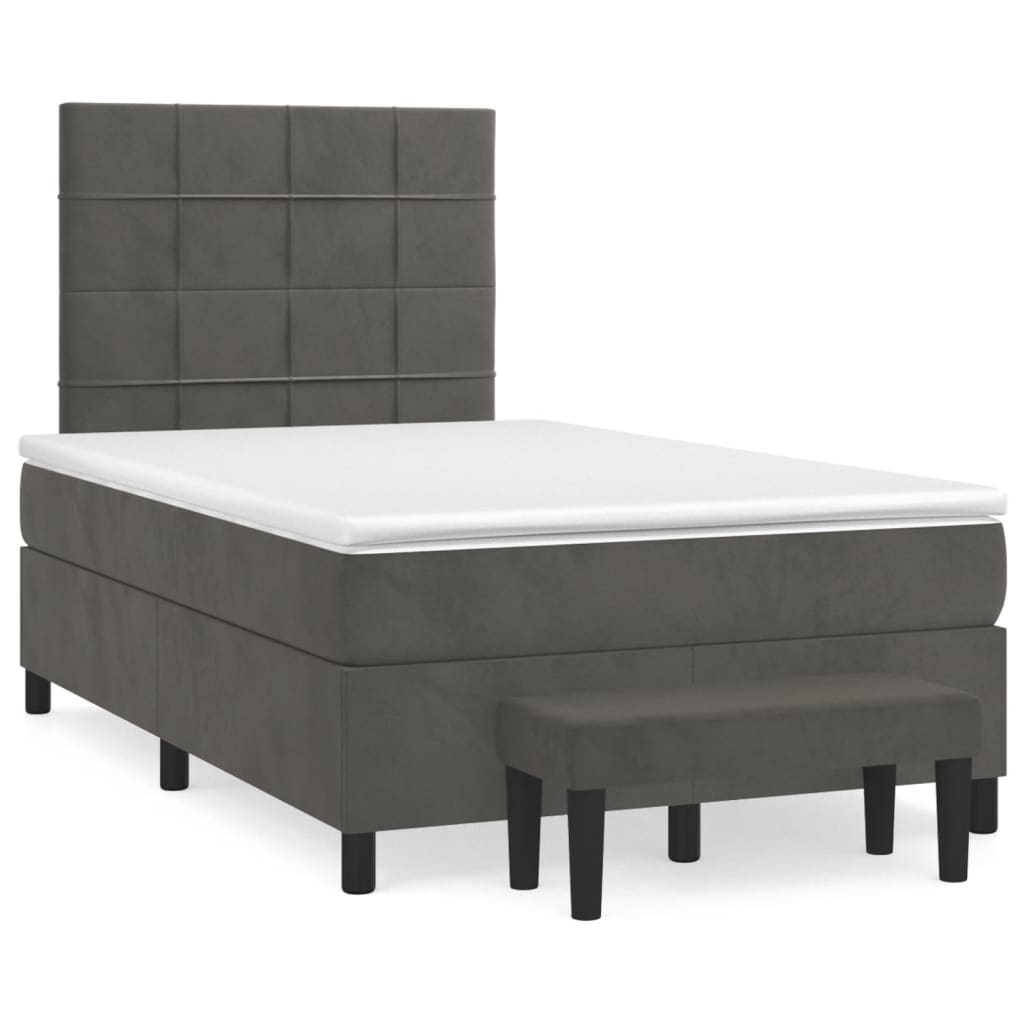 vidaXL Boxspringbett mit Matratze Dunkelgrau 120x190 cm Samt