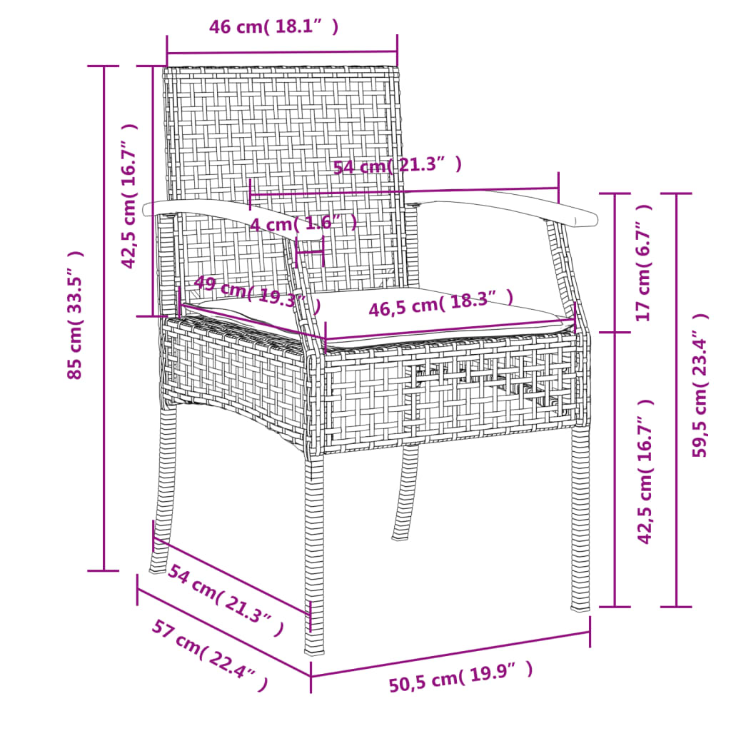 vidaXL 3-tlg. Garten-Essgruppe mit Kissen Schwarz Poly Rattan