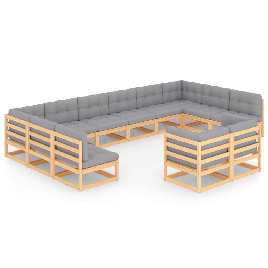 vidaXL 12-tlg. Garten-Lounge-Set mit Kissen Massivholz Kiefer