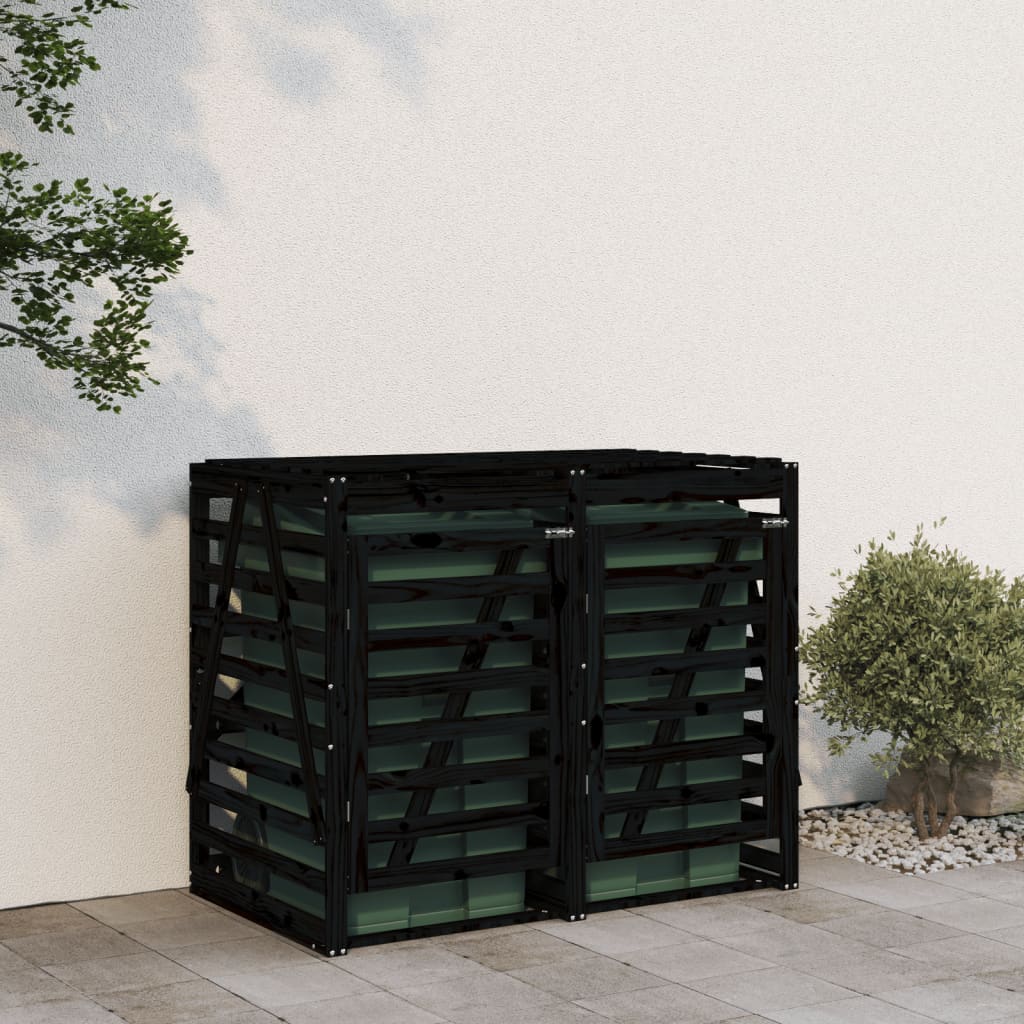 vidaXL Mülltonnenbox für 2 Tonnen Schwarz Massivholz Kiefer