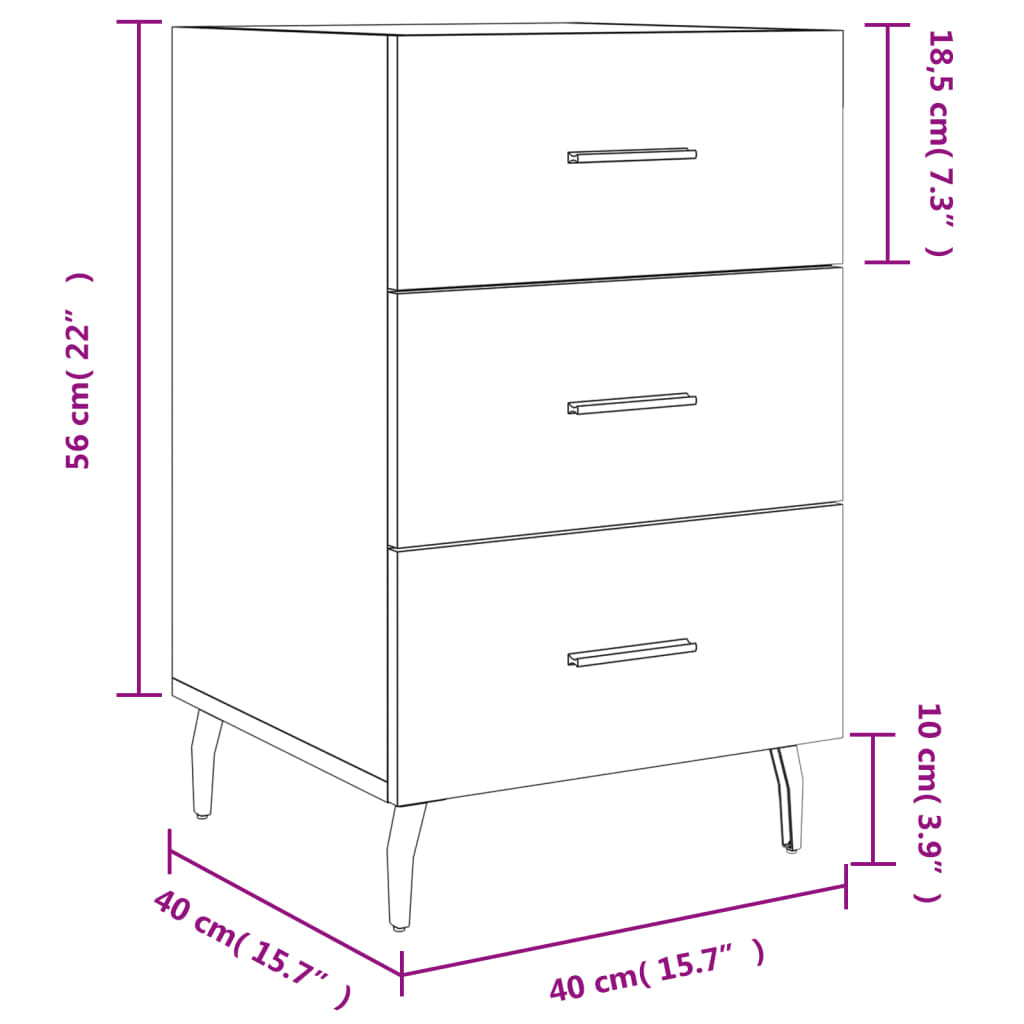 vidaXL Nachttisch Grau Sonoma 40x40x66 cm Holzwerkstoff