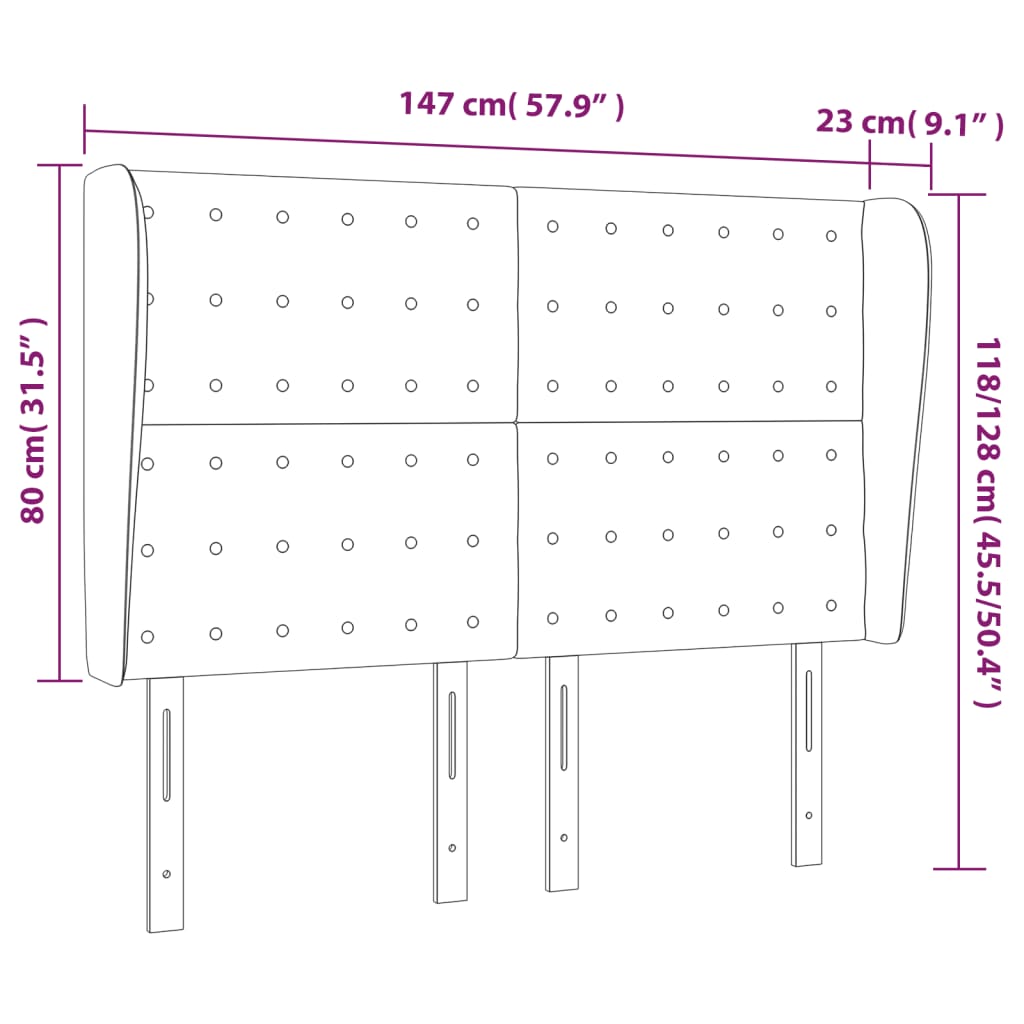 vidaXL Kopfteil mit Ohren Dunkelgrau 147x23x118/128 cm Stoff