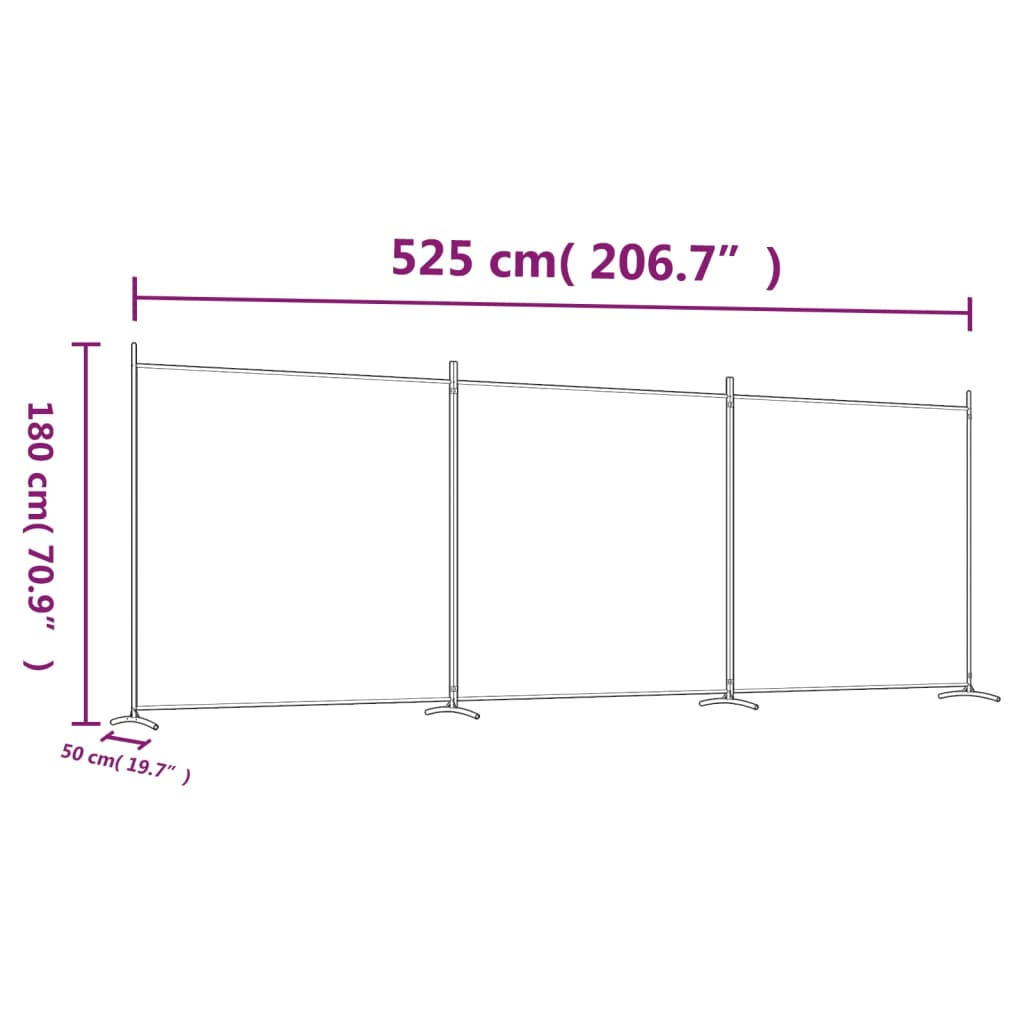 vidaXL 3-tlg. Paravent Weiß 525x180 cm Stoff