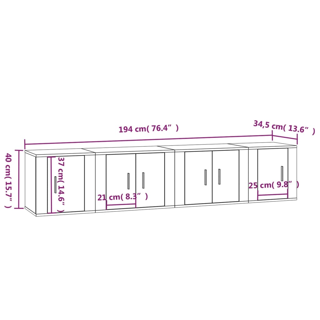 vidaXL 4-tlg. TV-Schrank-Set Räuchereiche Holzwerkstoff