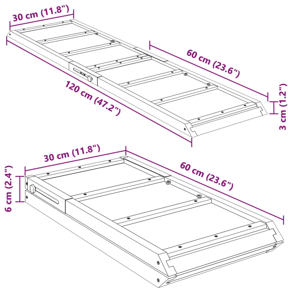 vidaXL Hunderampe Grau 120x30 cm Massivholz Tanne