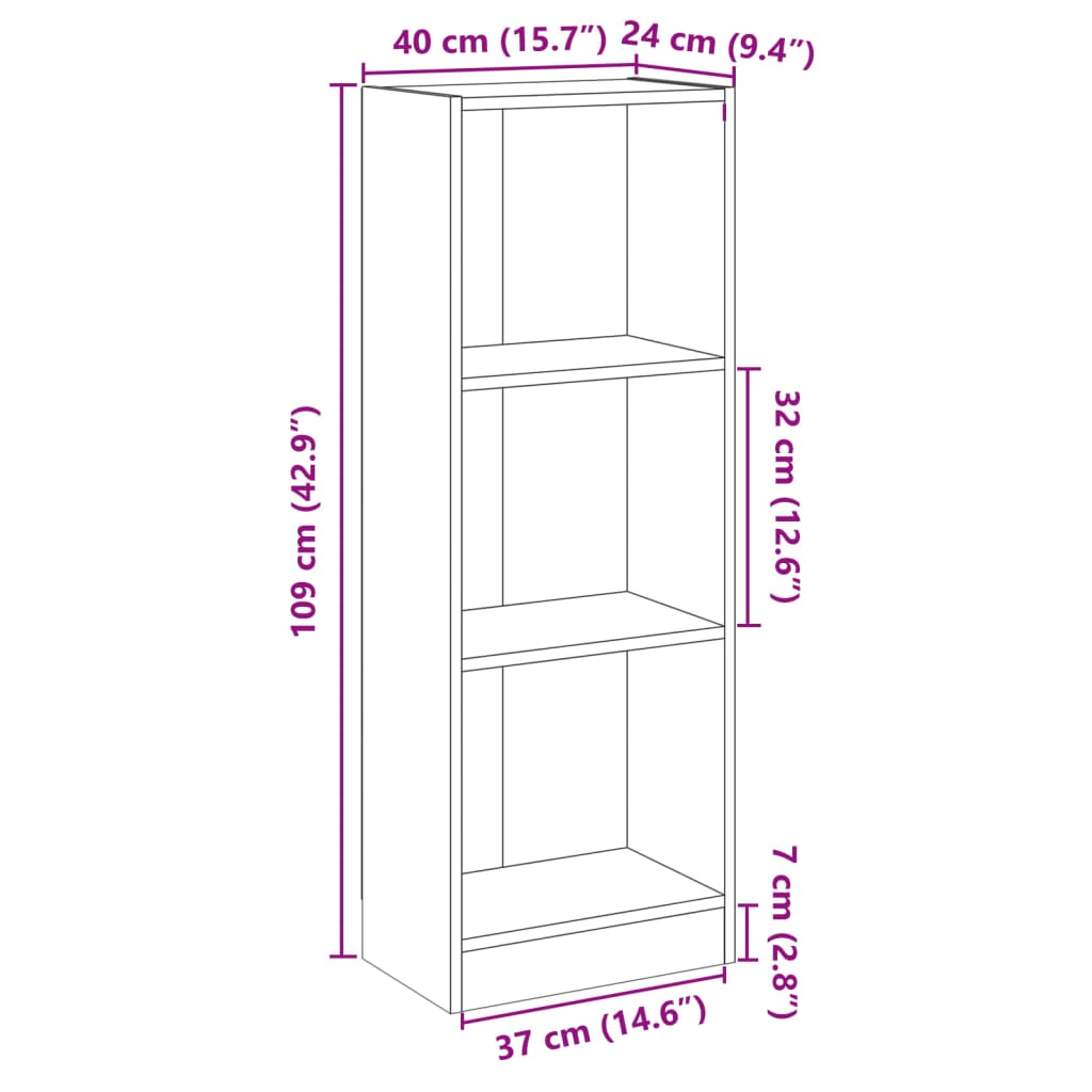 vidaXL Bücherregal 3 Fächer Hochglanz-Weiß 40x24x109 cm Holzwerkstoff