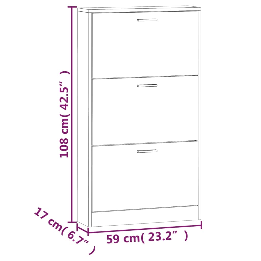 vidaXL Schuhschrank Braun Eichen-Optik 59x17x108 cm Holzwerkstoff