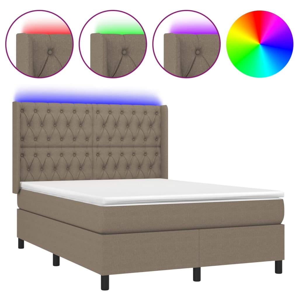 vidaXL Boxspringbett mit Matratze & LED Taupe 140x200 cm Stoff