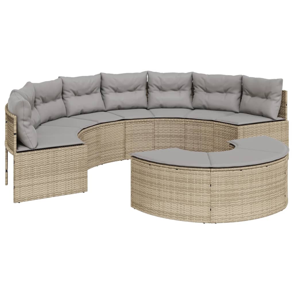 vidaXL 2-tlg. Garten-Sofagarnitur Halbrund Beige Poly-Rattan