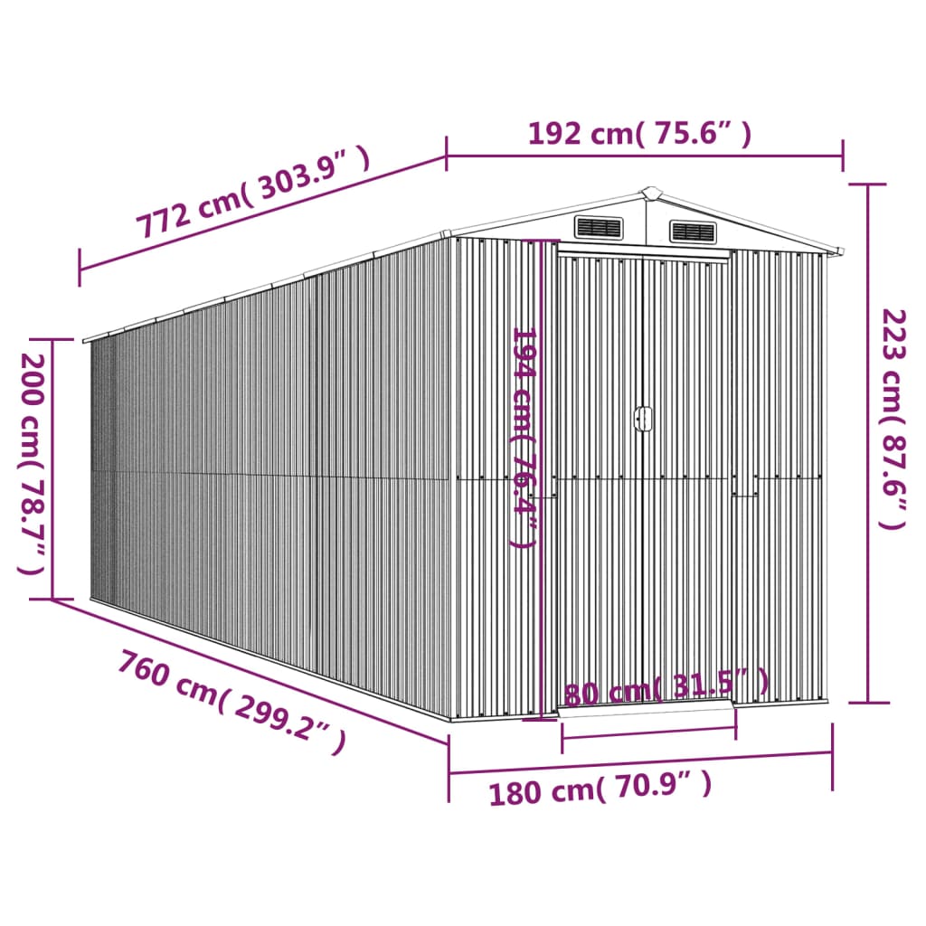 vidaXL Geräteschuppen Dunkelbraun 192x772x223 cm Verzinkter Stahl