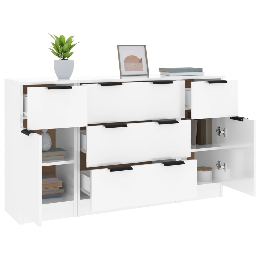 vidaXL 3-tlg. Sideboard-Set Hochglanz-Weiß Holzwerkstoff