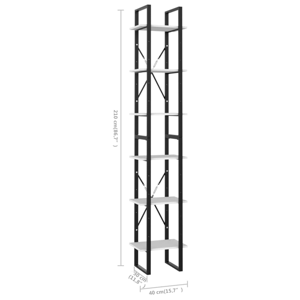 vidaXL Bücherregal 6 Fächer Weiß 40x30x210 cm Holzwerkstoff