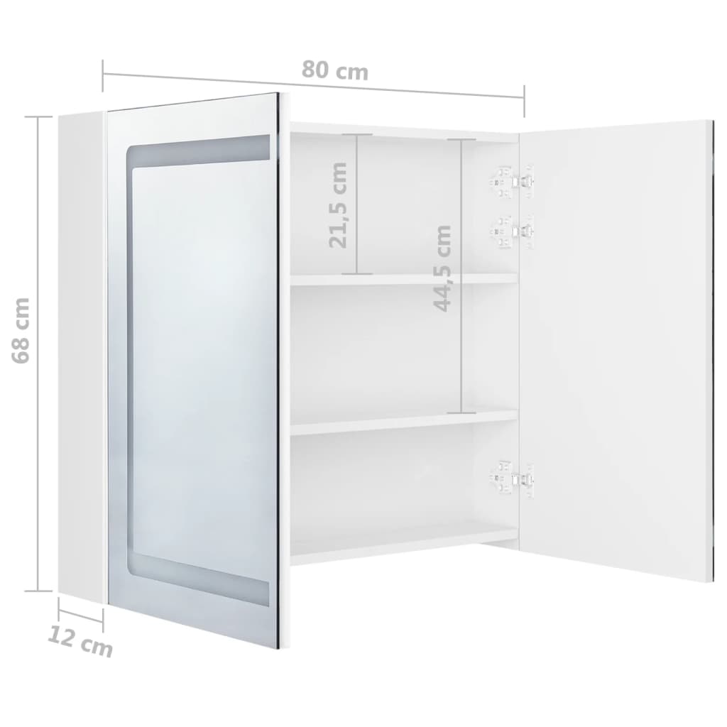vidaXL LED-Spiegelschrank fürs Bad Glänzend Weiß 80x12x68 cm