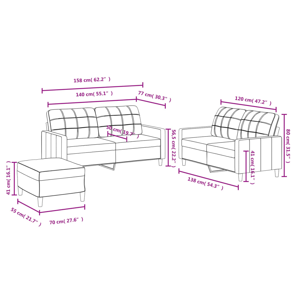 vidaXL 3-tlg. Sofagarnitur mit Kissen Taupe Stoff