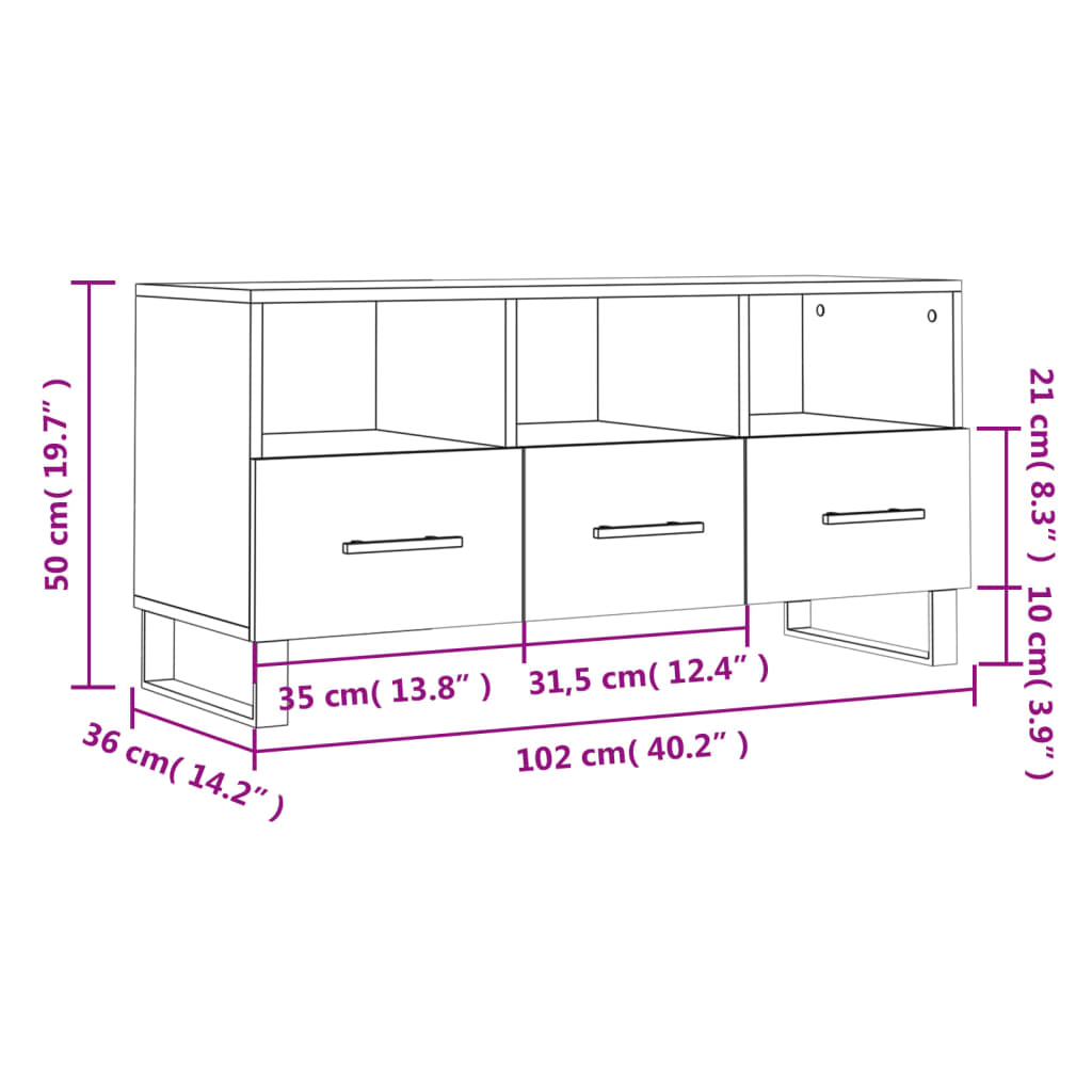 vidaXL TV-Schrank Betongrau 102x36x50 cm Holzwerkstoff