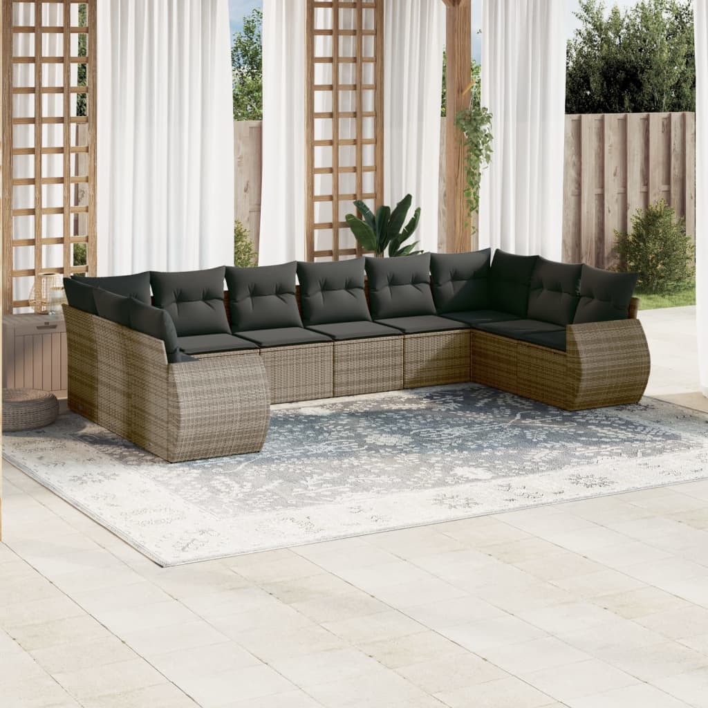 vidaXL 10-tlg. Garten-Sofagarnitur mit Kissen Grau Poly Rattan