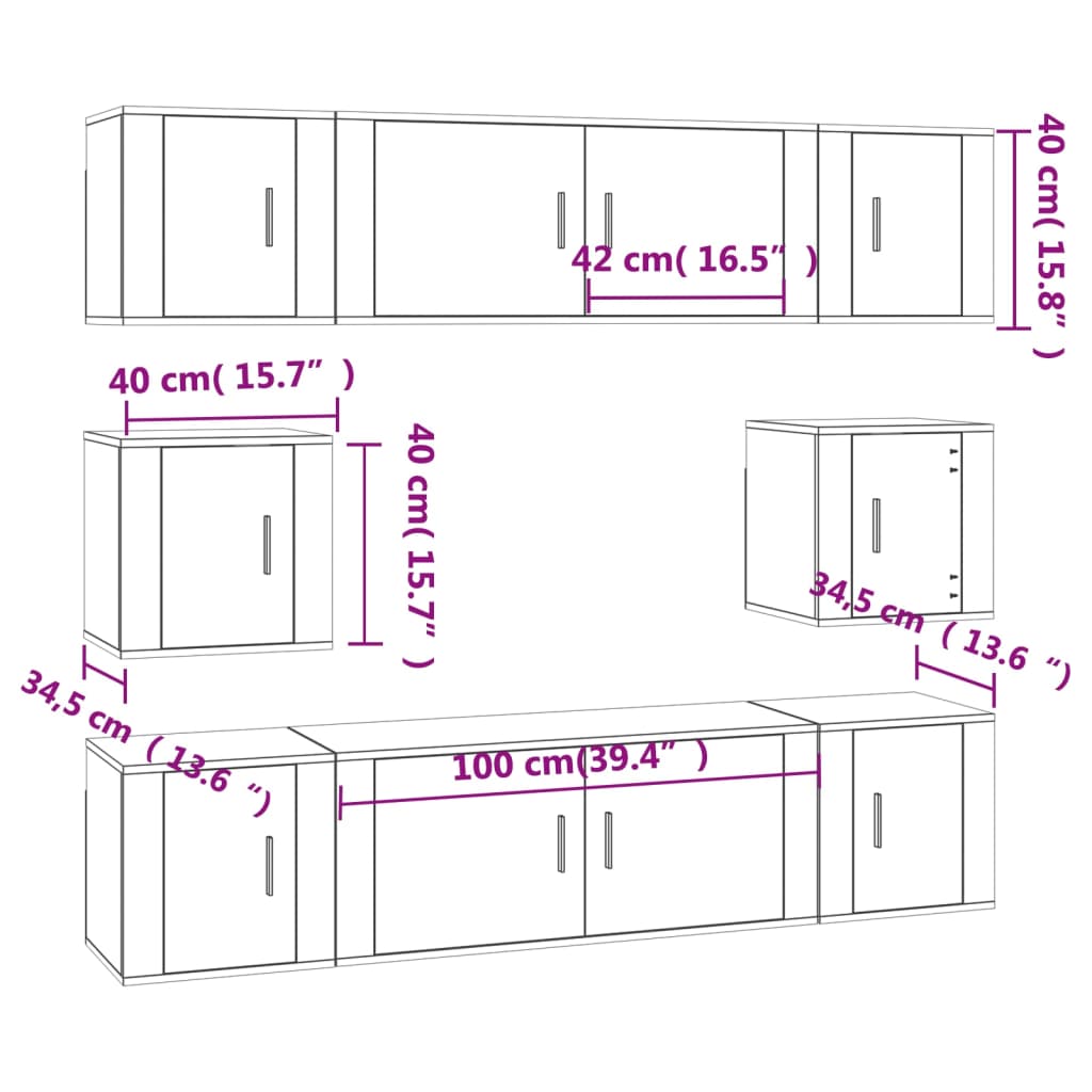 vidaXL 8-tlg. TV-Schrank-Set Grau Sonoma Holzwerkstoff