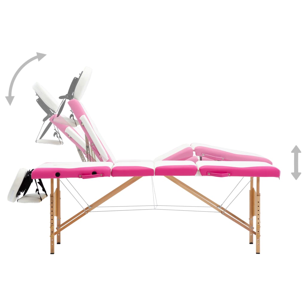 vidaXL Massageliege Klappbar 4-Zonen mit Holzgestell Weiß und Rosa