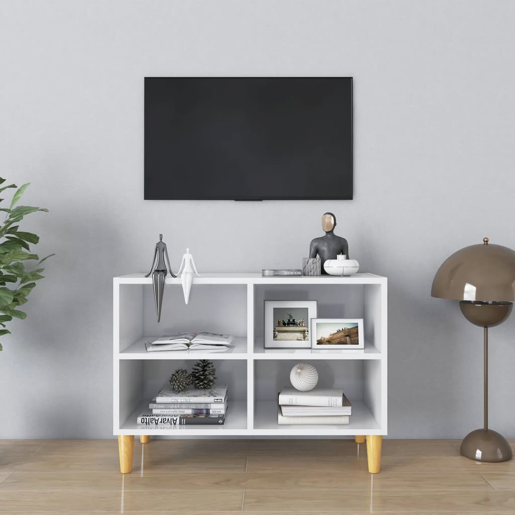 vidaXL TV-Schrank mit Massivholz-Beinen Hochglanz-Weiß 69,5x30x50 cm