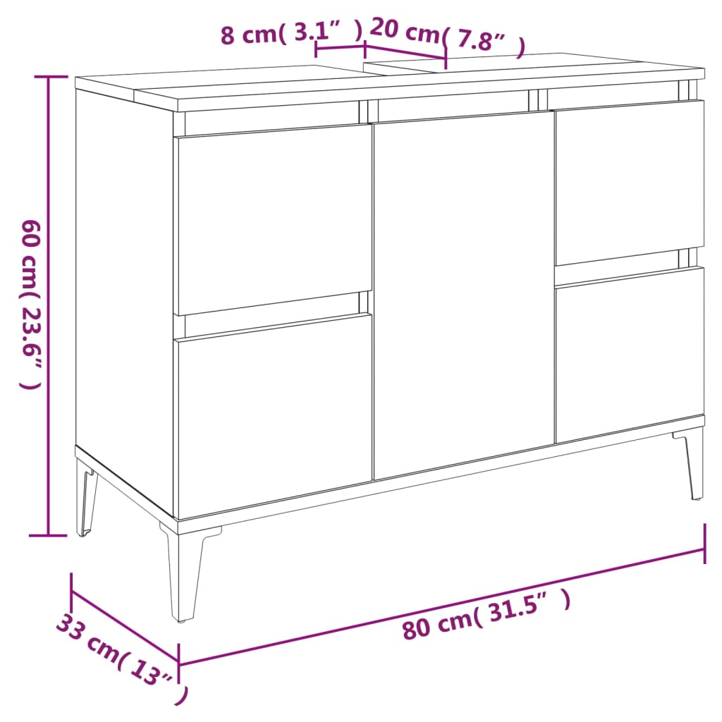 vidaXL Waschbeckenunterschrank Schwarz 80x33x60 cm Holzwerkstoff