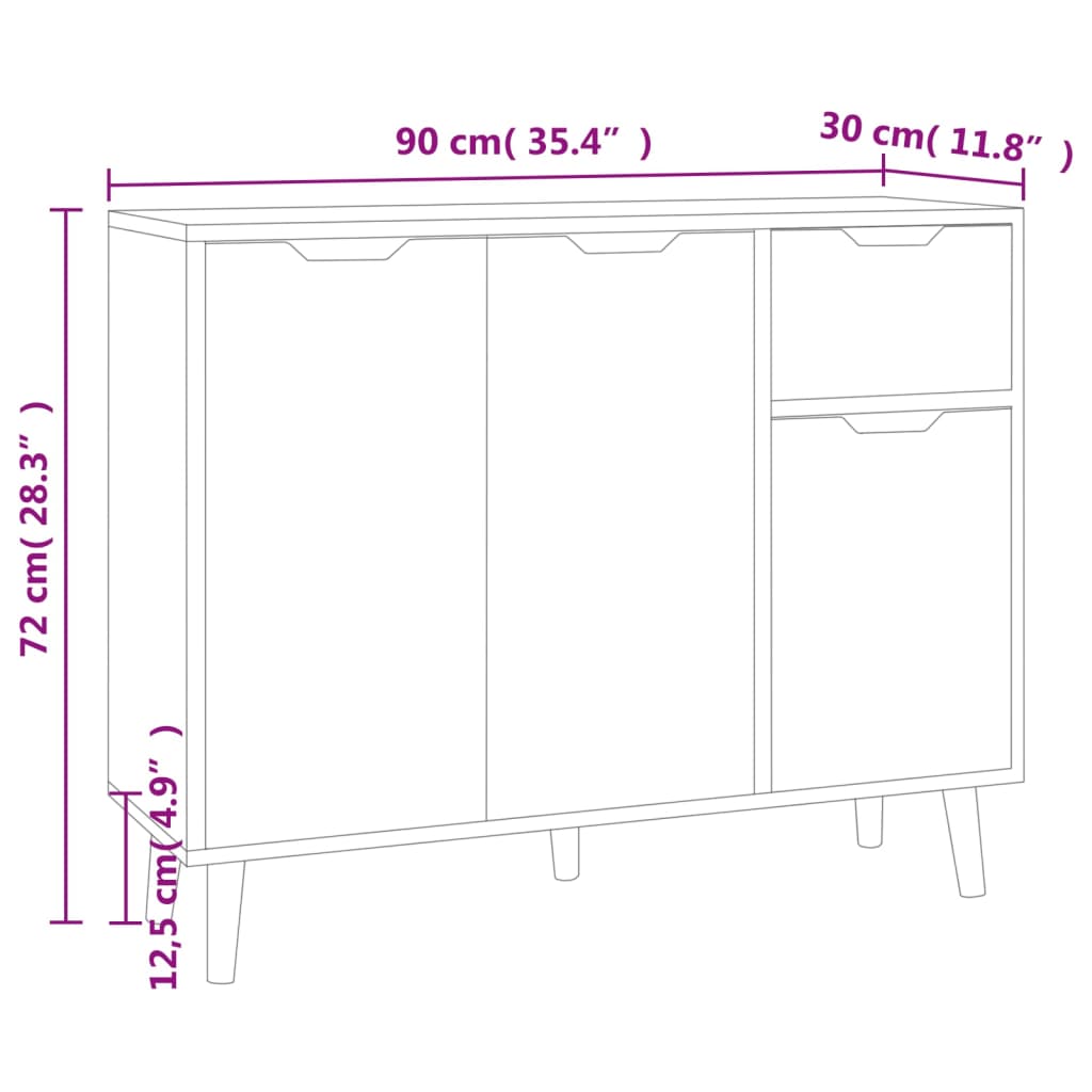 vidaXL Sideboard Sonoma-Eiche 90x30x72 cm Holzwerkstoff