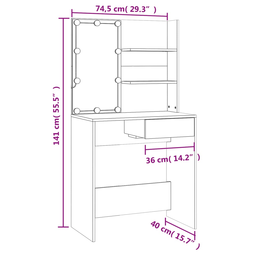 vidaXL Schminktisch-Set mit LED Weiß Holzwerkstoff