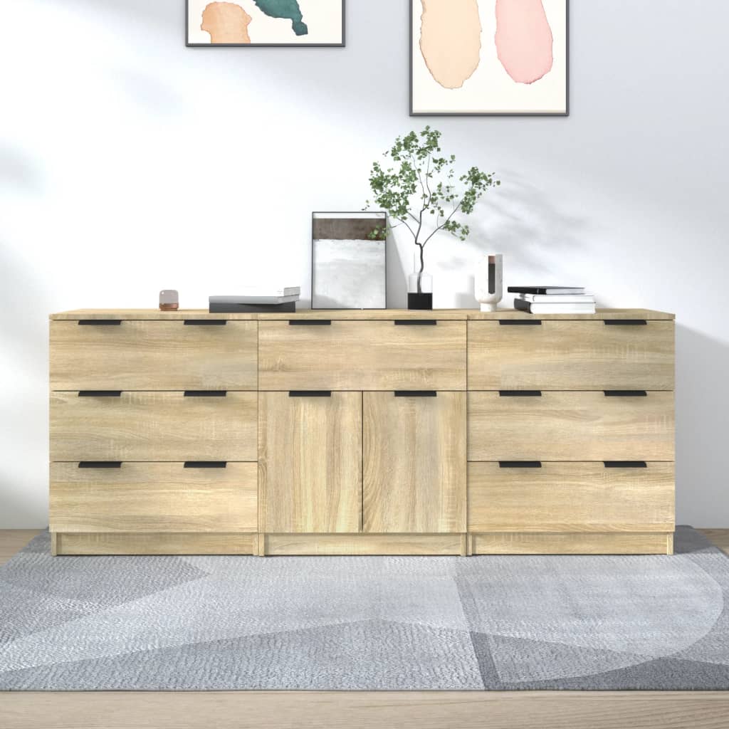 vidaXL 3-tlg. Sideboard Sonoma Eiche-Optik Holzwerkstoff