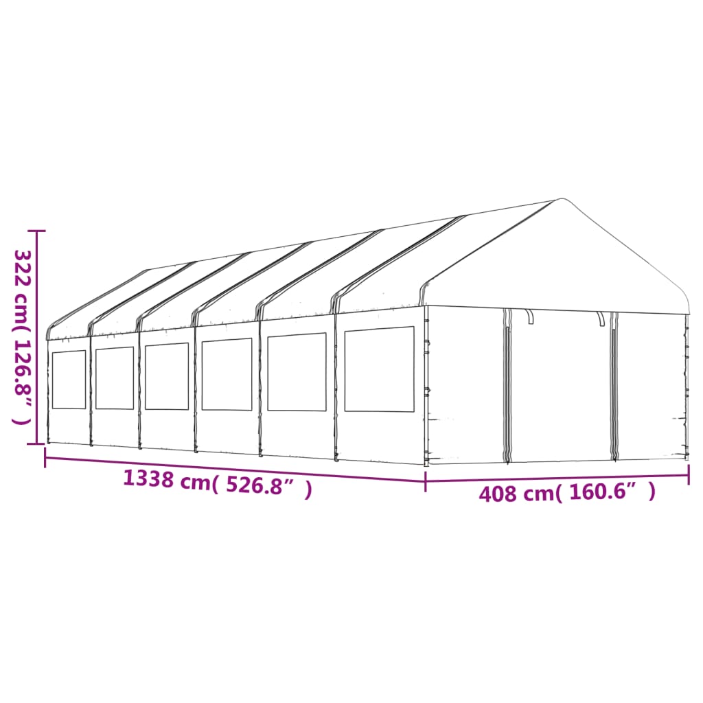 vidaXL Pavillon mit Dach Weiß 13,38x4,08x3,22 m Polyethylen